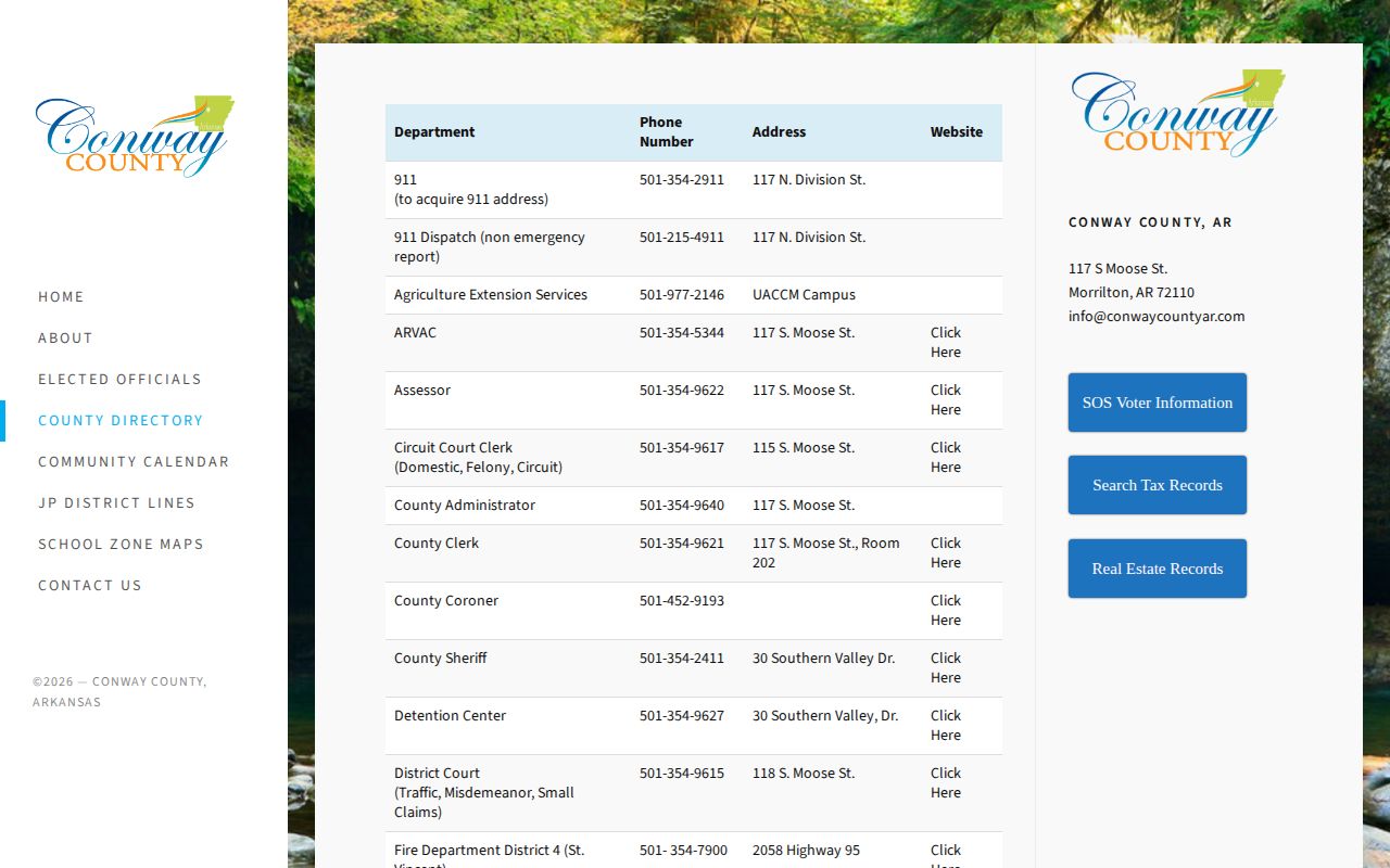 Conway County service directory with sheriff and detention center contacts