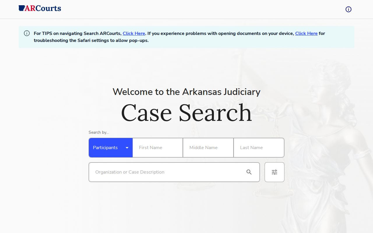 Search ARCourts public case interface