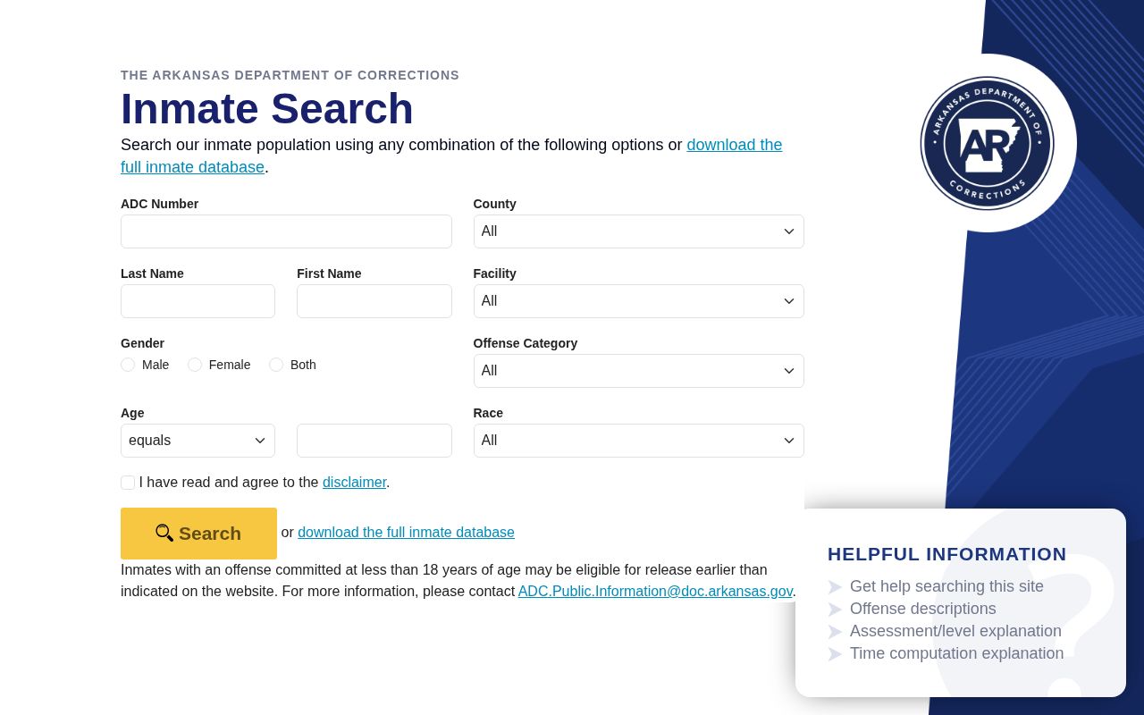 Arkansas Division of Correction search for Conway County arrest custody transitions