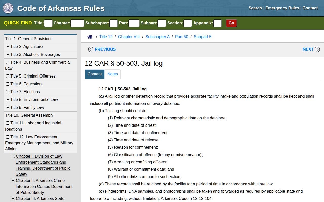 Arkansas detention rule for Conway County jail arrest records